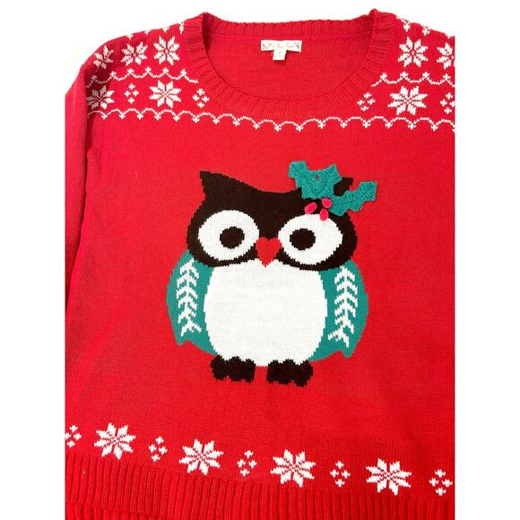 Owl Christmas Sweater Red Medium. The red and owl make it Perfect for Chi Omega - Picture 2 of 11